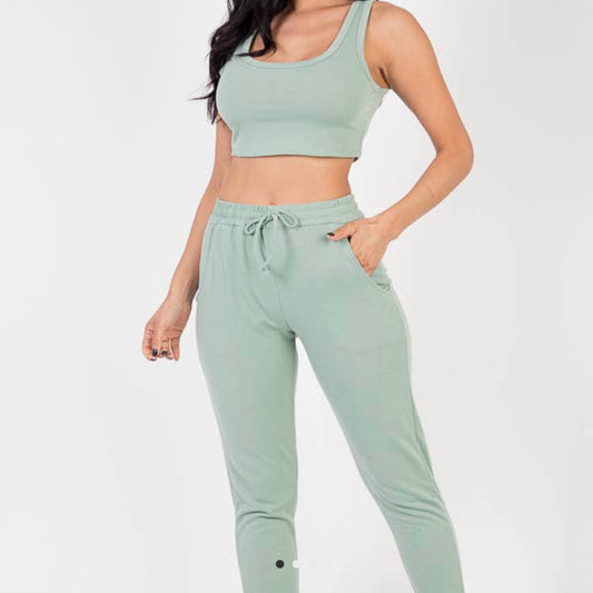 Juno French Terry Crop Tank Jogger set